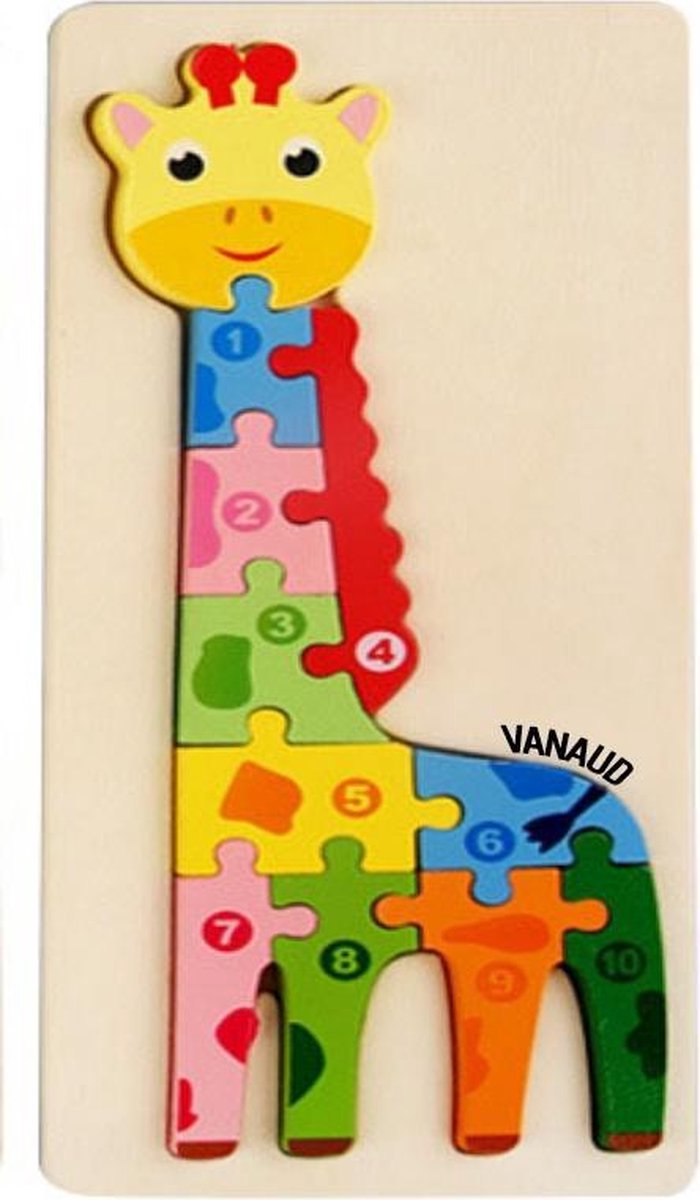 Baby Peuter Kinder Puzzel | Hout vormenpuzzel | Giraffe Puzzel | Cognitieve puzzel | Cijfers 1 tot 10 | Educatieve dierenpuzzel